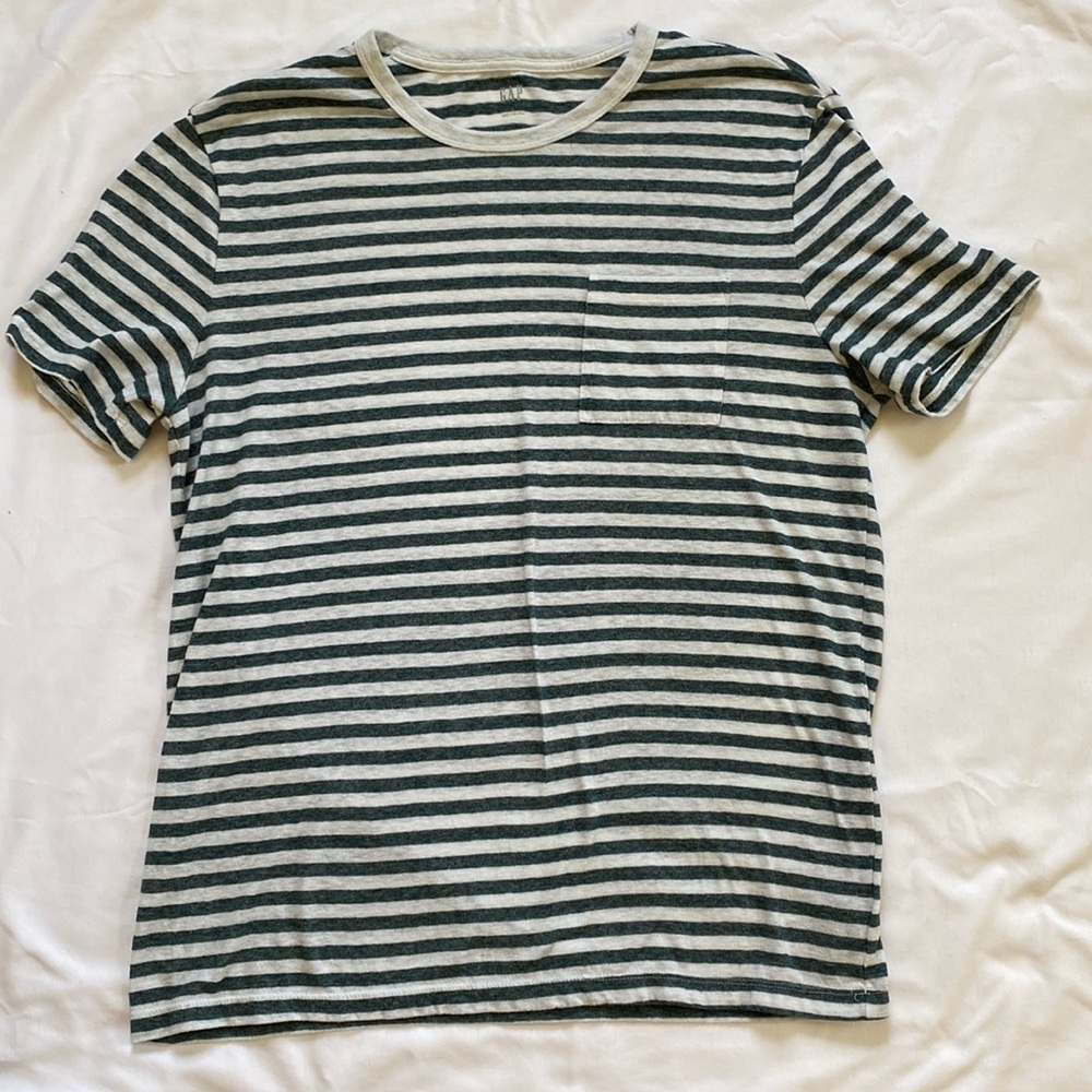 Men’s Gap striped t shirt heather green white L large